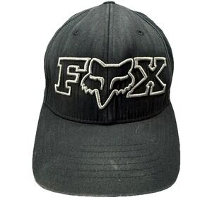 FOX RACING Mens Fitted Hat‎ Black Gray Embroidered Logo Baseball Cap OSFM